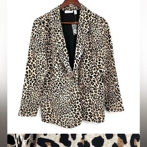 Susan‎ Graver Blazer Women’s XLP Leopard Print Stretchy Knit One Button Jacket
